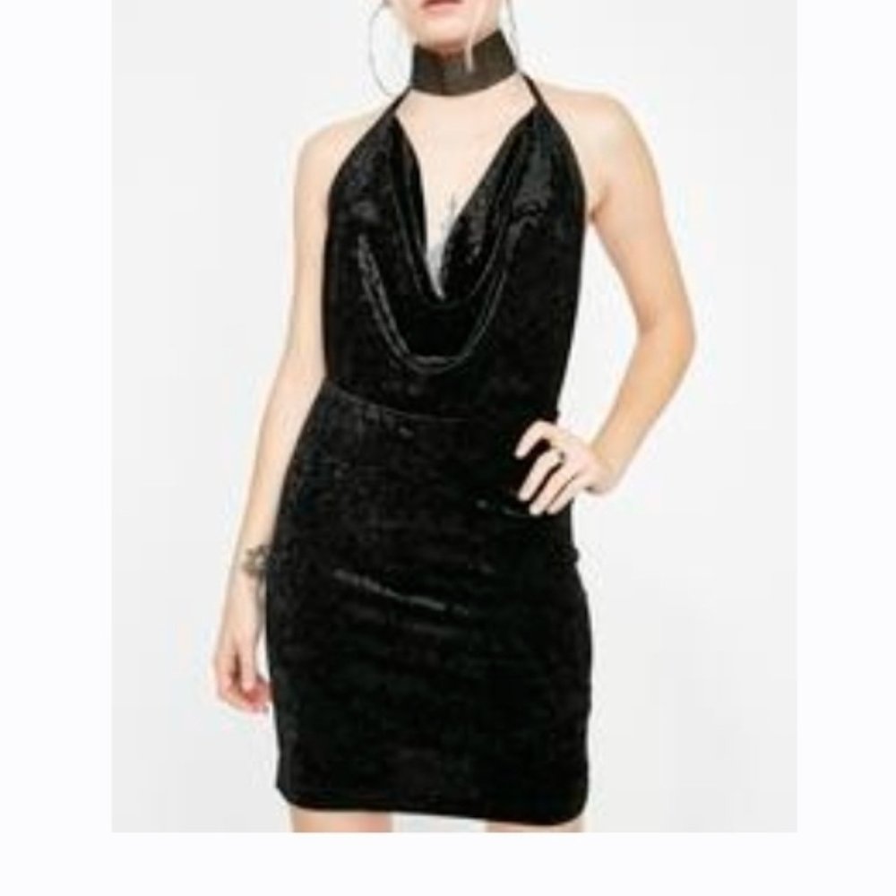 Cotton Candy LA DollsKill Black Crushed Velvet Cowl Neck Mini Skirt